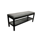 40" Solid Bamboo Entryway Bench with Ribbed Padded Cushion & Storage Shelf, Eco-Friendly