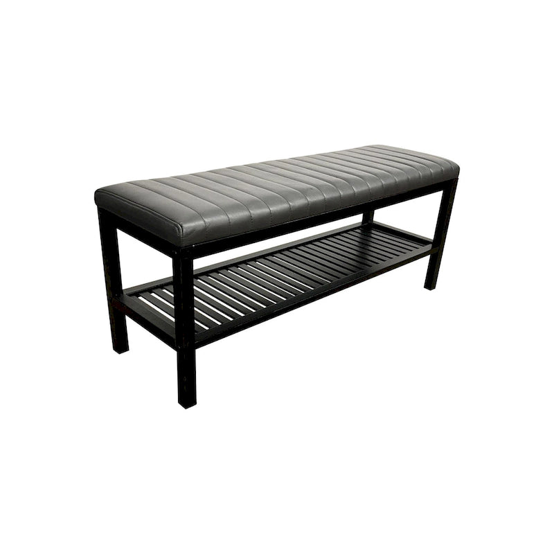 40" Solid Bamboo Entryway Bench with Ribbed Padded Cushion & Storage Shelf, Eco-Friendly