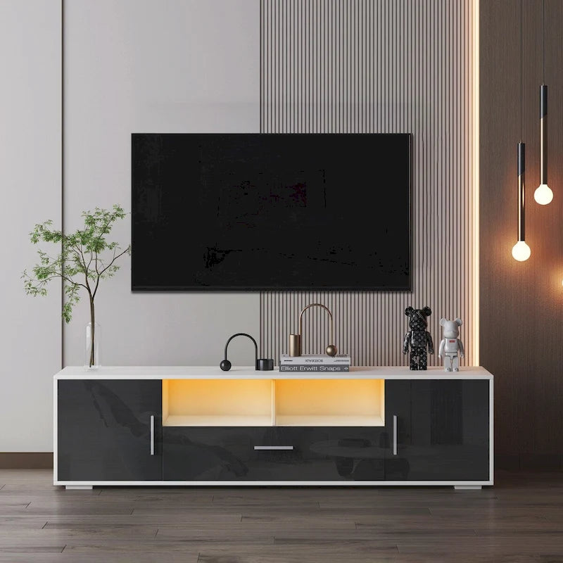 Modern 63" TV Stand with RGB LED Lights & Remote, Fits 65" TV, 110 lbs Capacity