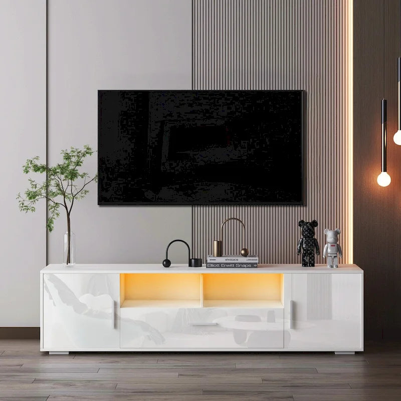 Modern 63" TV Stand with RGB LED Lights & Remote, Fits 65" TV, 110 lbs Capacity