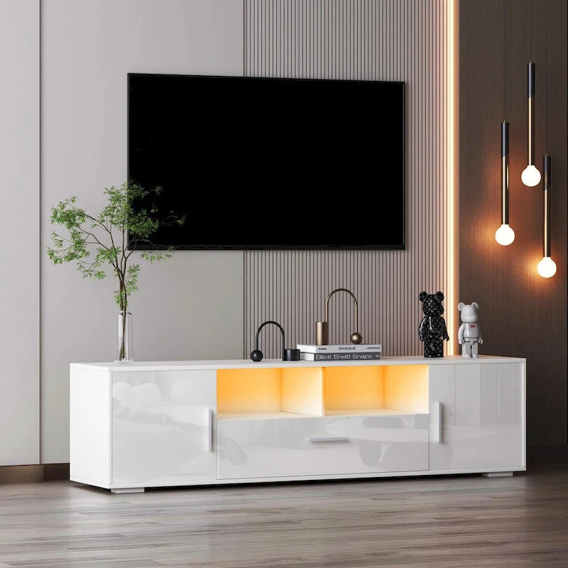 Modern 63" TV Stand with RGB LED Lights & Remote, Fits 65" TV, 110 lbs Capacity