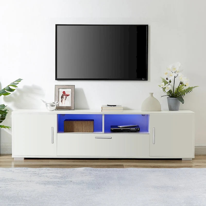 Modern 63" TV Stand with RGB LED Lights & Remote, Fits 65" TV, 110 lbs Capacity
