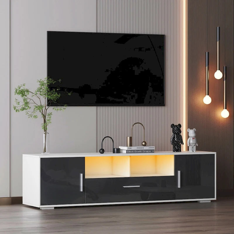 Modern 63" TV Stand with RGB LED Lights & Remote, Fits 65" TV, 110 lbs Capacity