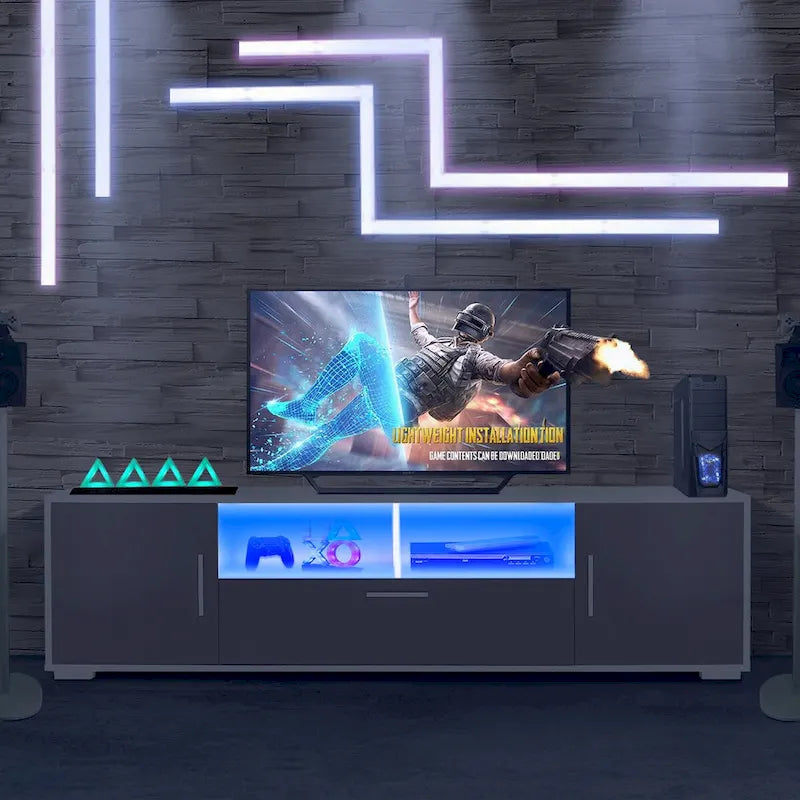 Modern 63" TV Stand with RGB LED Lights & Remote, Fits 65" TV, 110 lbs Capacity