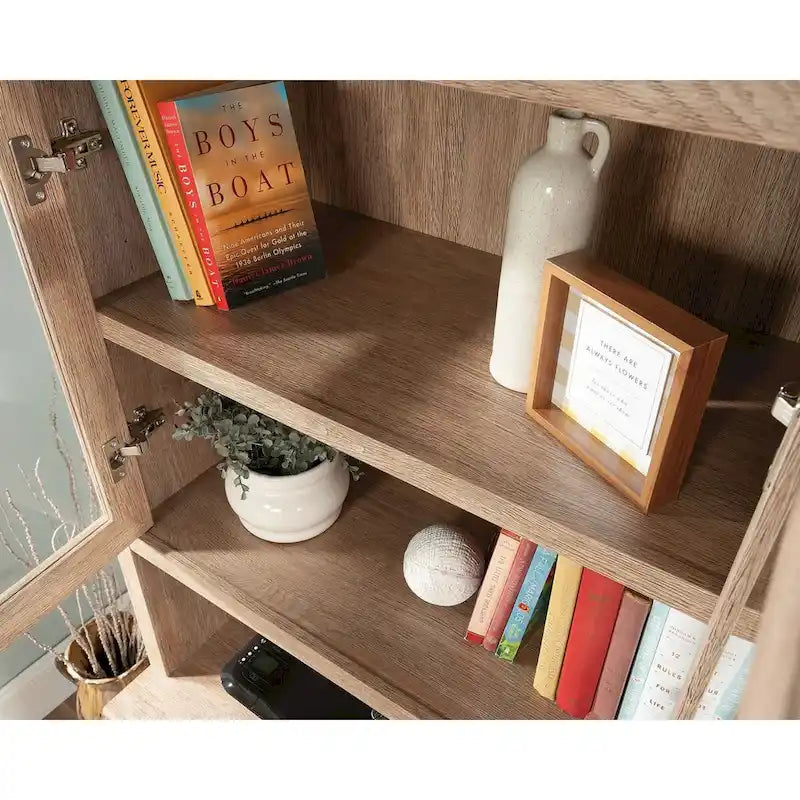Country Style Library Hutch with Open Shelves – Rustic Wood Finish