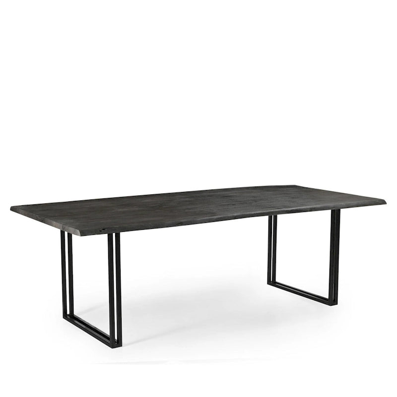 Solid Acacia Wood Dining Table, Black Iron Legs, Seats 6-8, Sustainable, Gray
