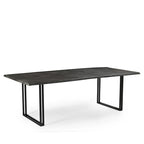 Solid Acacia Wood Dining Table, Black Iron Legs, Seats 6-8, Sustainable, Gray