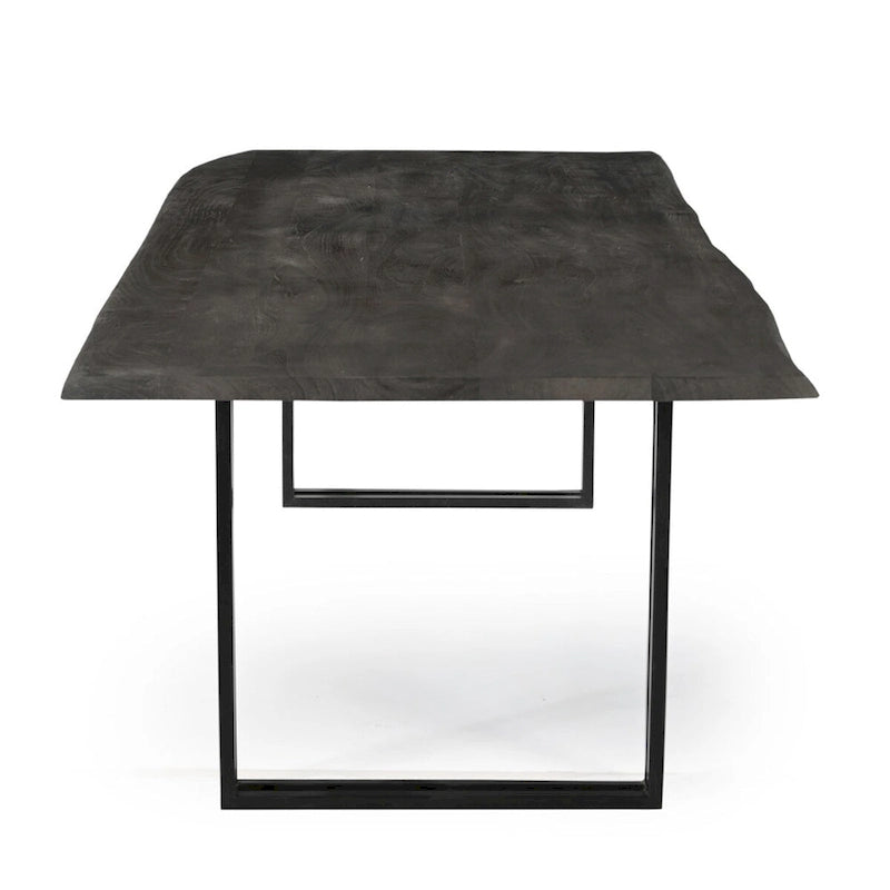 Solid Acacia Wood Dining Table, Black Iron Legs, Seats 6-8, Sustainable, Gray