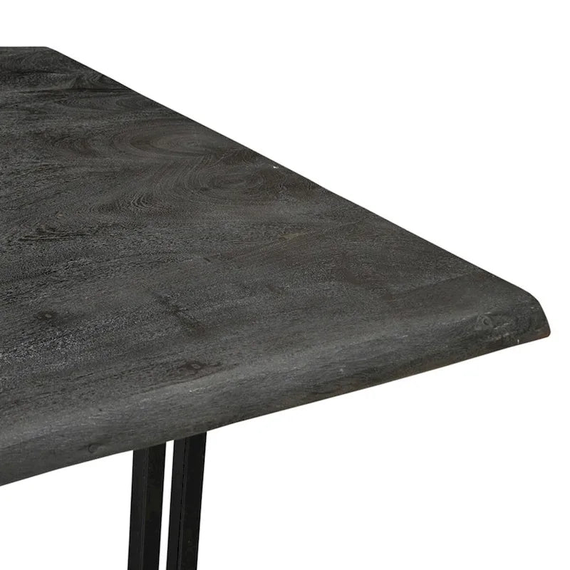 Solid Acacia Wood Dining Table, Black Iron Legs, Seats 6-8, Sustainable, Gray