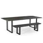 Solid Acacia Wood Dining Table, Black Iron Legs, Seats 6-8, Sustainable, Gray