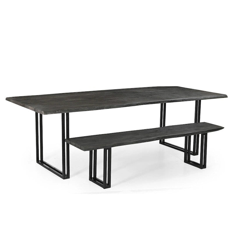 Solid Acacia Wood Dining Table, Black Iron Legs, Seats 6-8, Sustainable, Gray