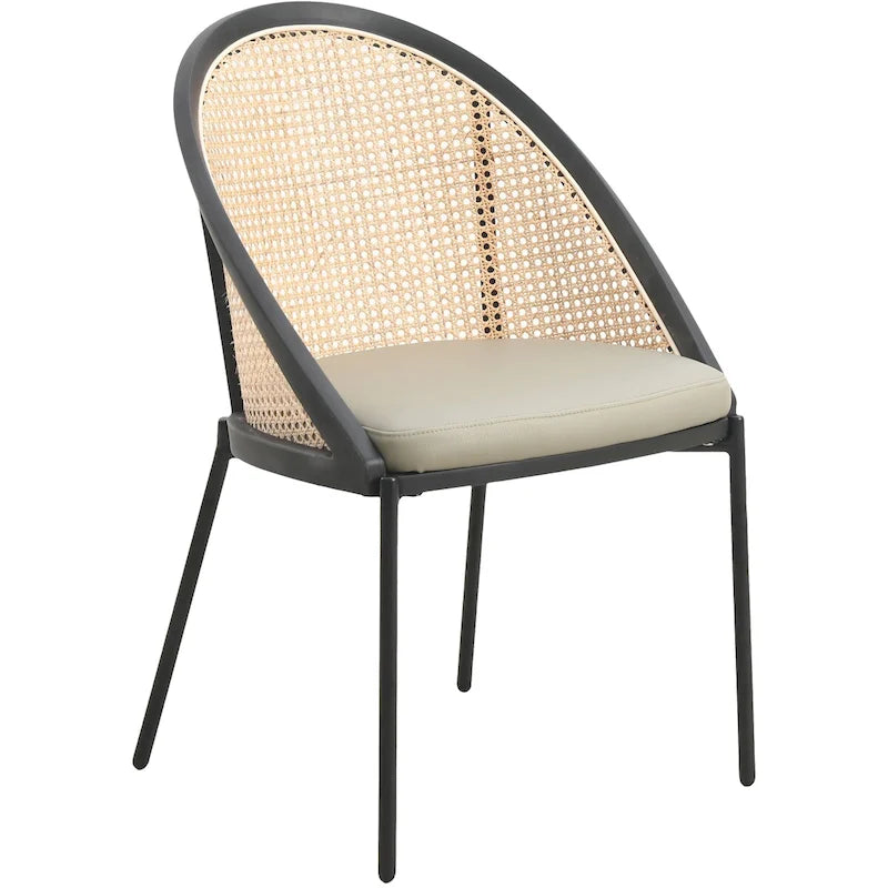 Modern Dining Chair with Faux Leather Seat & Wicker Back