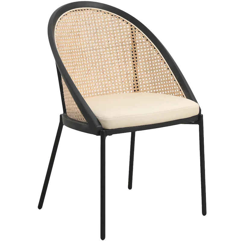 Modern Dining Chair with Faux Leather Seat & Wicker Back
