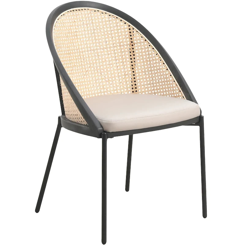 Modern Dining Chair with Faux Leather Seat & Wicker Back