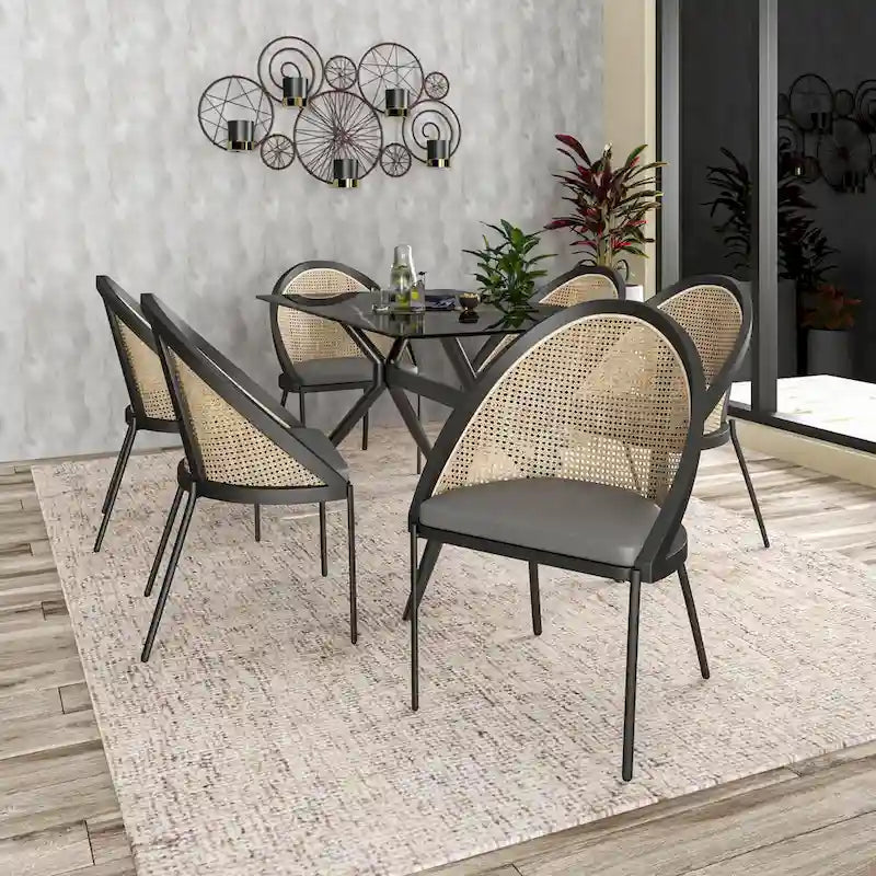 Modern Dining Chair with Faux Leather Seat & Wicker Back