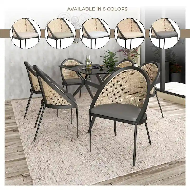 Modern Dining Chair with Faux Leather Seat & Wicker Back