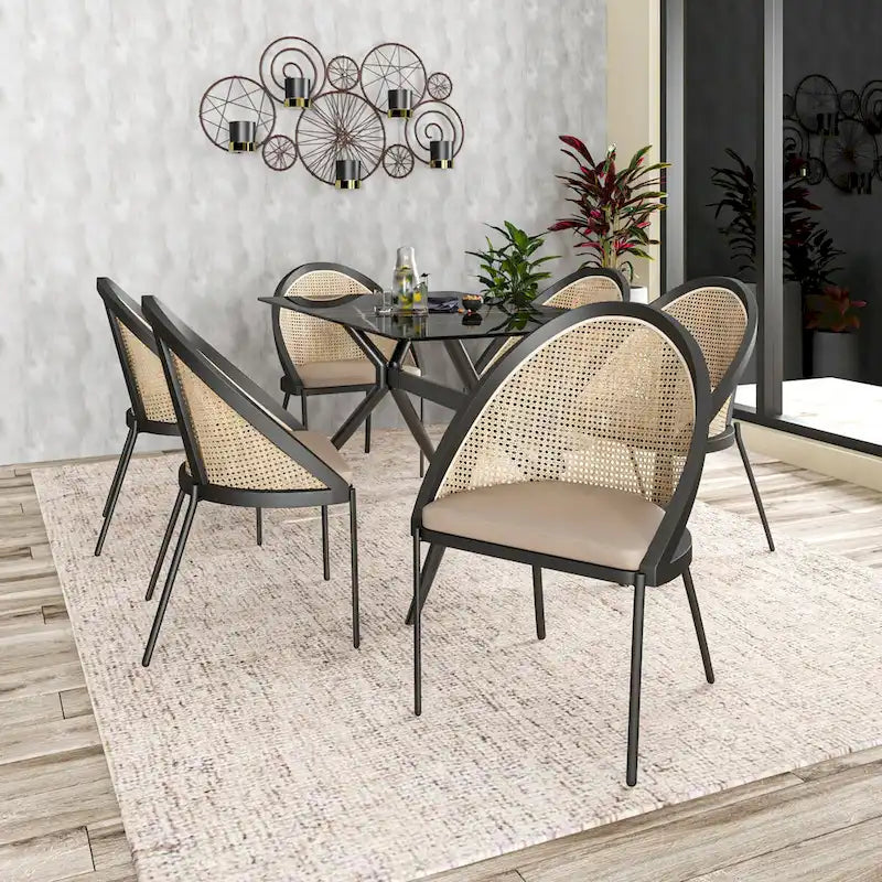 Modern Dining Chair with Faux Leather Seat & Wicker Back