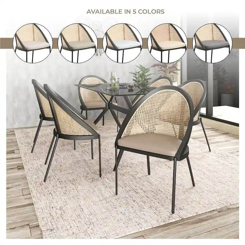 Modern Dining Chair with Faux Leather Seat & Wicker Back