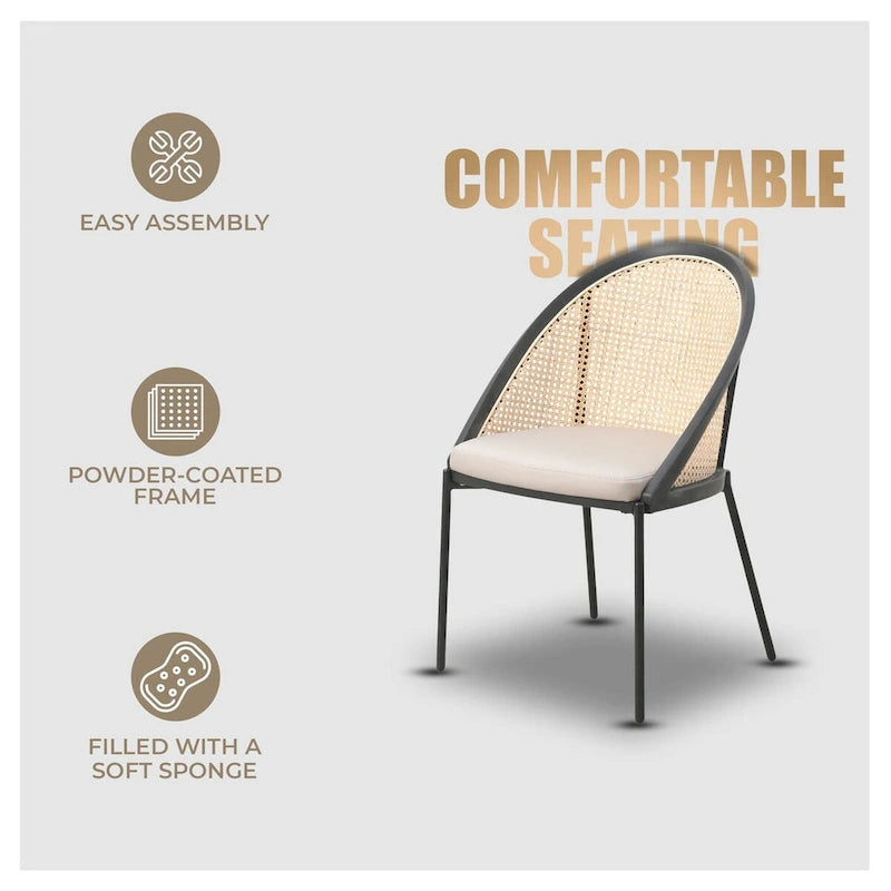 Modern Dining Chair with Faux Leather Seat & Wicker Back