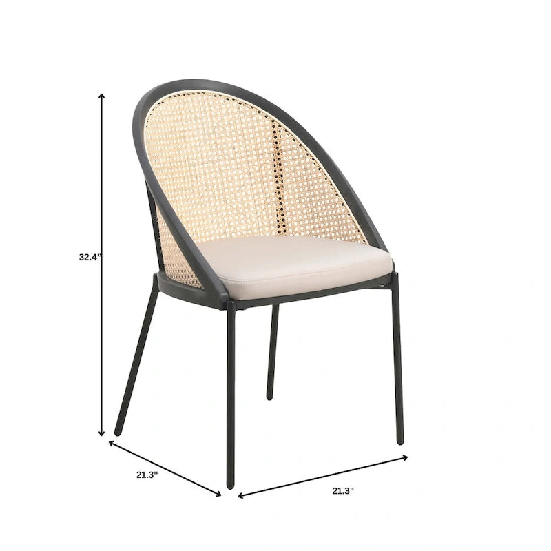 Modern Dining Chair with Faux Leather Seat & Wicker Back