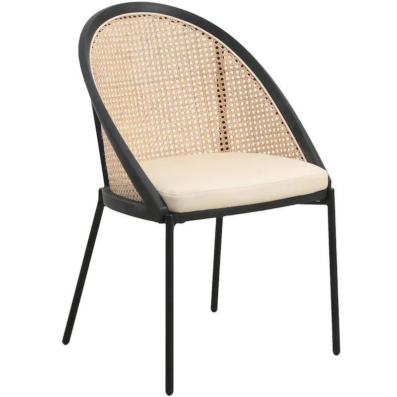 Modern Dining Chair with Faux Leather Seat & Wicker Back