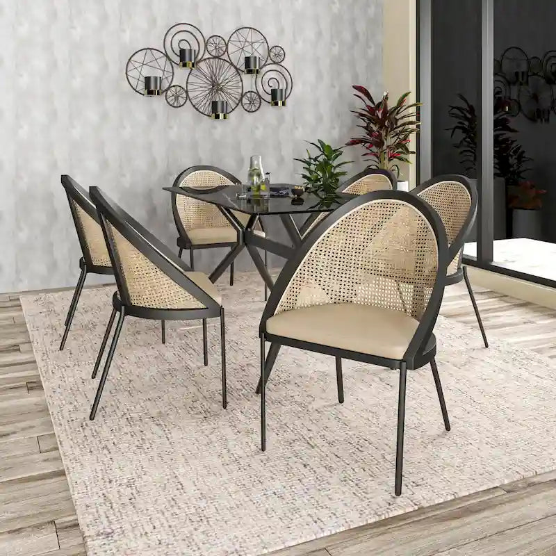 Modern Dining Chair with Faux Leather Seat & Wicker Back