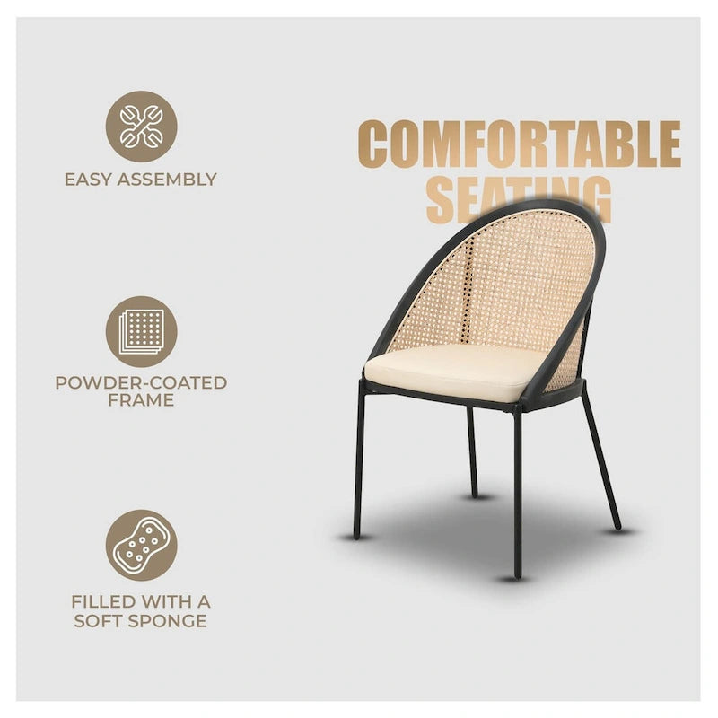 Modern Dining Chair with Faux Leather Seat & Wicker Back