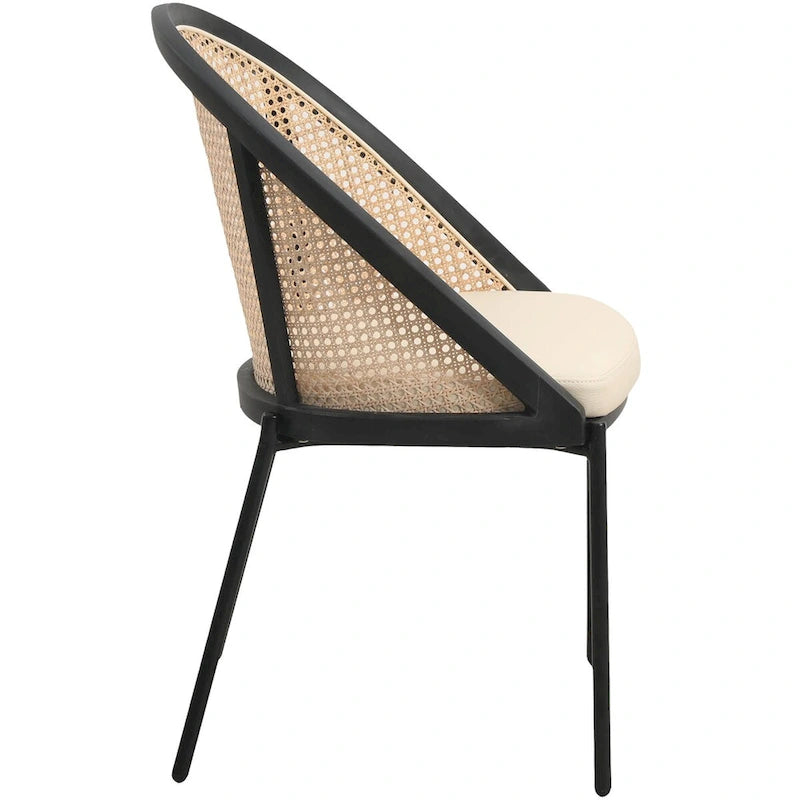 Modern Dining Chair with Faux Leather Seat & Wicker Back