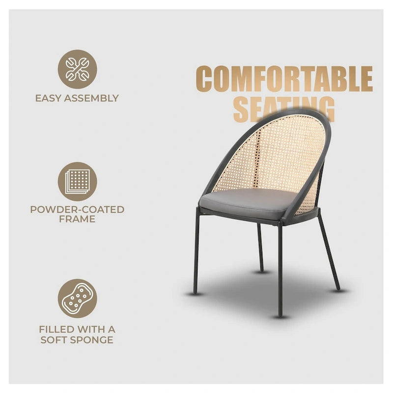 Modern Dining Chair with Faux Leather Seat & Wicker Back
