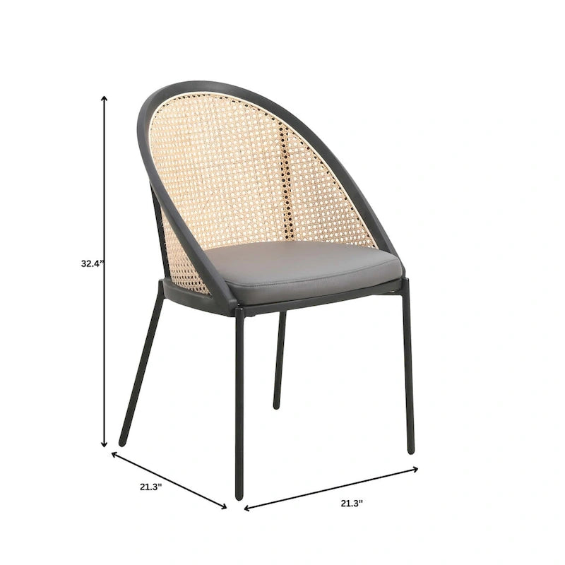 Modern Dining Chair with Faux Leather Seat & Wicker Back