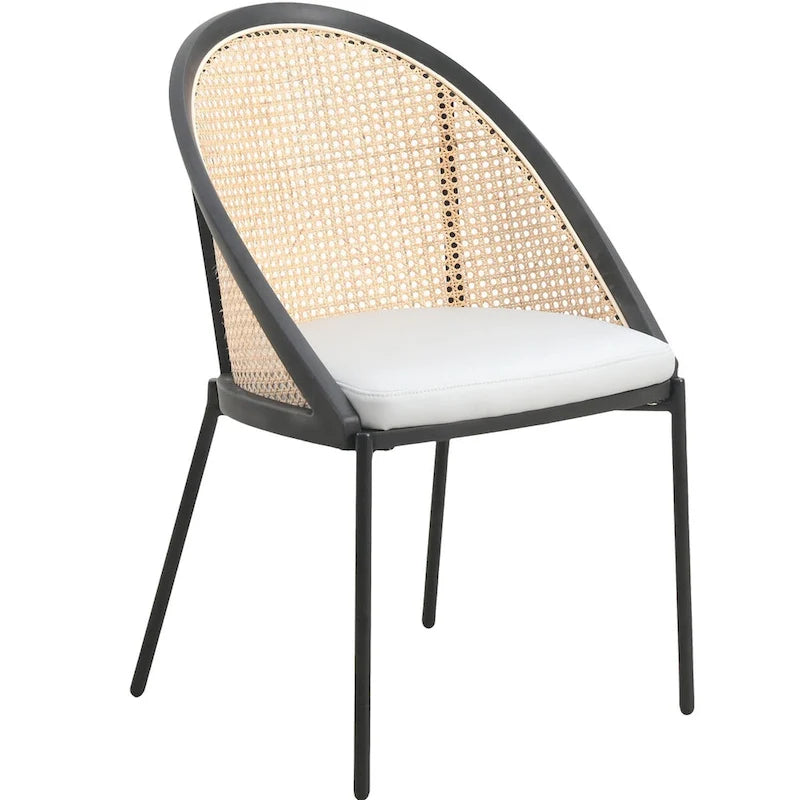 Modern Dining Chair with Faux Leather Seat & Wicker Back