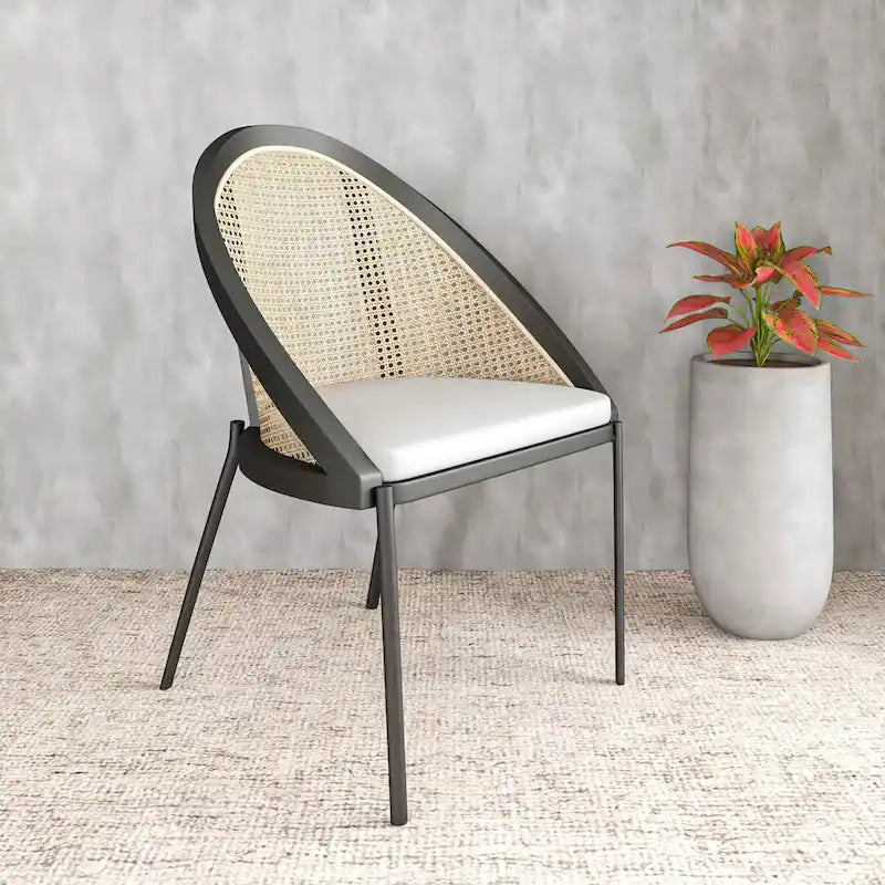 Modern Dining Chair with Faux Leather Seat & Wicker Back