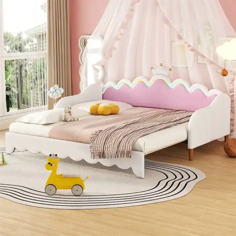 Twin Extending Daybed with LED Lights,Upholstered Princess Daybed