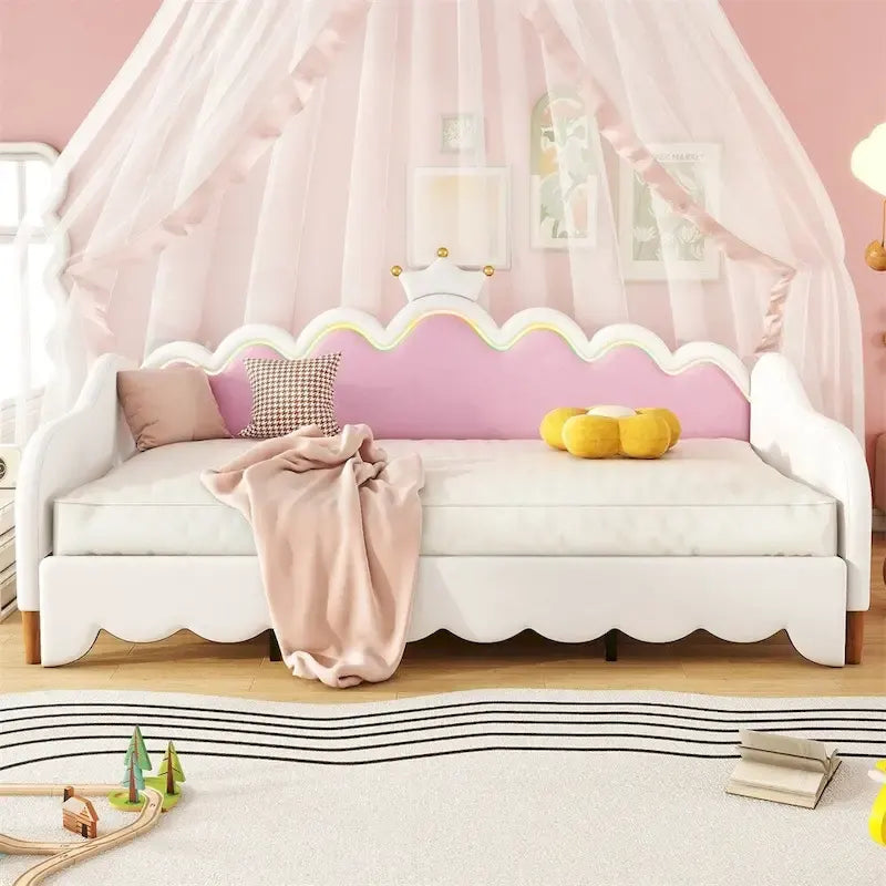 Twin Extending Daybed with LED Lights,Upholstered Princess Daybed