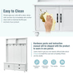 Modern Style Hall Tree with Storage Cabinet and 2 Large Drawers,Widen Mudroom Bench with 5 Coat Hooks