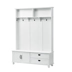 Modern Style Hall Tree with Storage Cabinet and 2 Large Drawers,Widen Mudroom Bench with 5 Coat Hooks