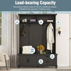 Modern Style Hall Tree with Storage Cabinet and 2 Large Drawers,Widen Mudroom Bench with 5 Coat Hooks