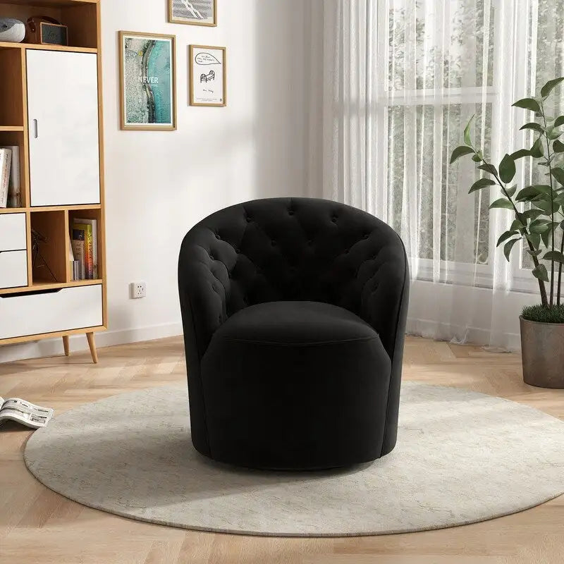 Modern Velvet 360° Swivel Barrel Accent Chair, Button Tufted, 300 lbs Capacity