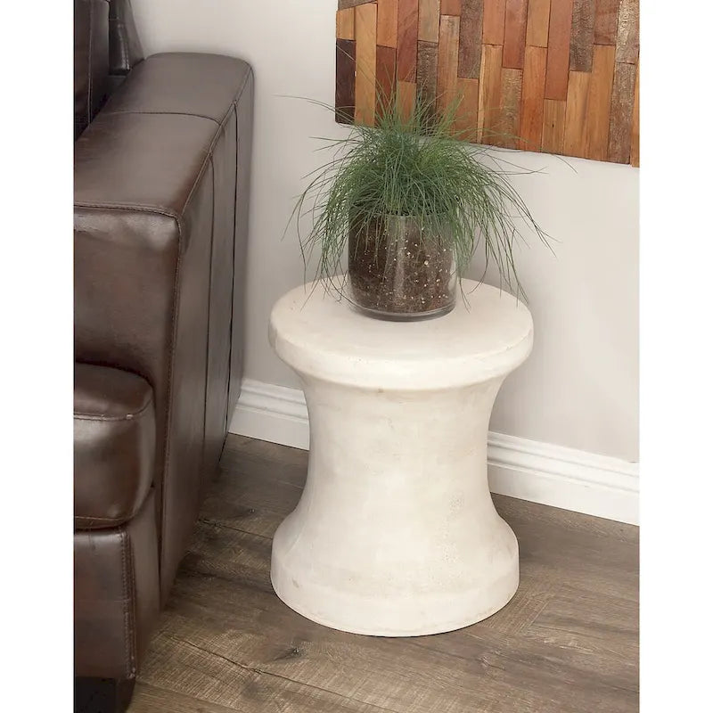 Hourglass Outdoor Accent Table, Weather-Resistant Ceramic, 14"x16", 150 lbs, White/Black