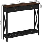 47" Farmhouse Console Table with Drawer & Slatted Shelf, White & Natural Wood, Entryway Foyer