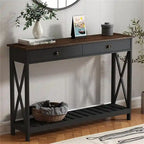 47" Farmhouse Console Table with Drawer & Slatted Shelf, White & Natural Wood, Entryway Foyer
