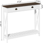 47" Farmhouse Console Table with Drawer & Slatted Shelf, White & Natural Wood, Entryway Foyer