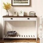 47" Farmhouse Console Table with Drawer & Slatted Shelf, White & Natural Wood, Entryway Foyer