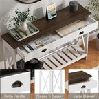 47" Farmhouse Console Table with Drawer & Slatted Shelf, White & Natural Wood, Entryway Foyer