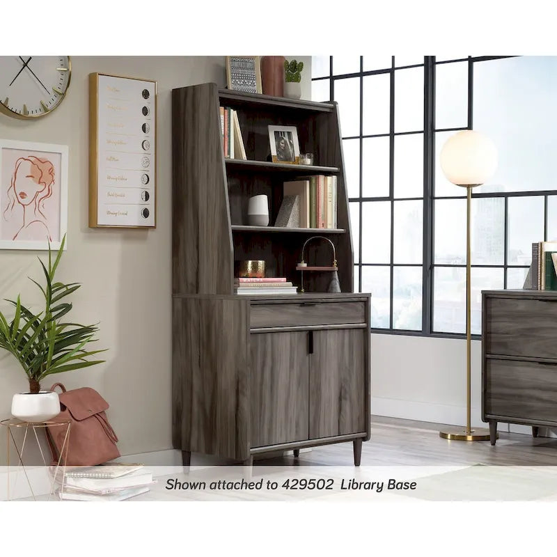 Classic Library Hutch with Open Shelves – Warm Wood Finish