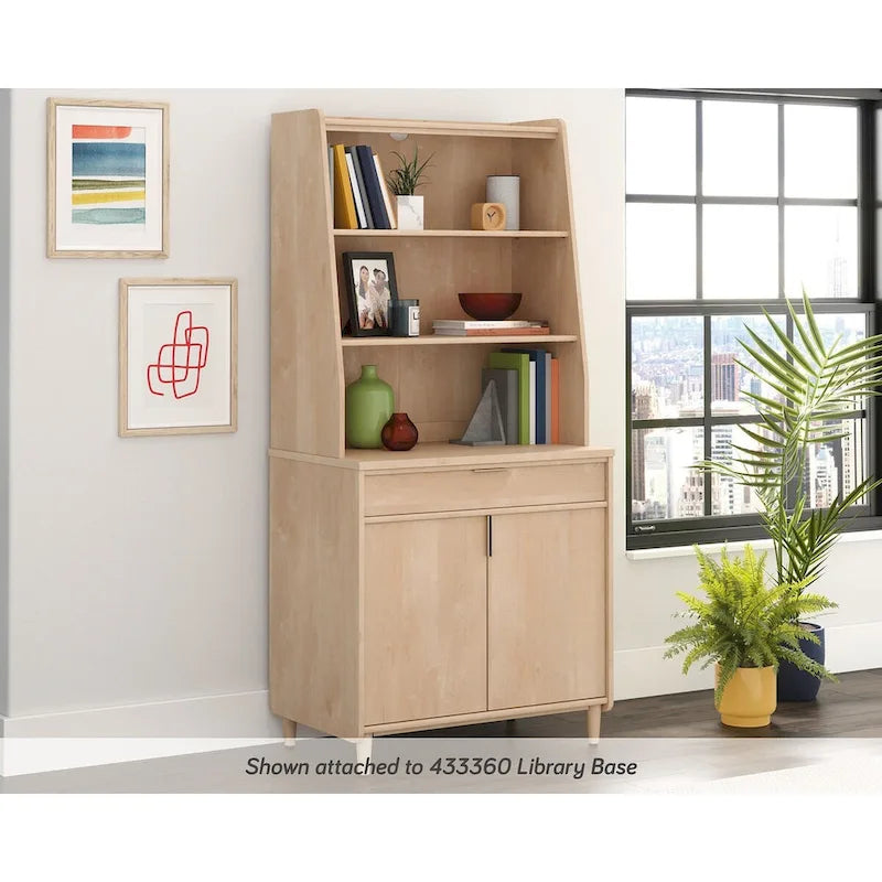 Classic Library Hutch with Open Shelves – Warm Wood Finish