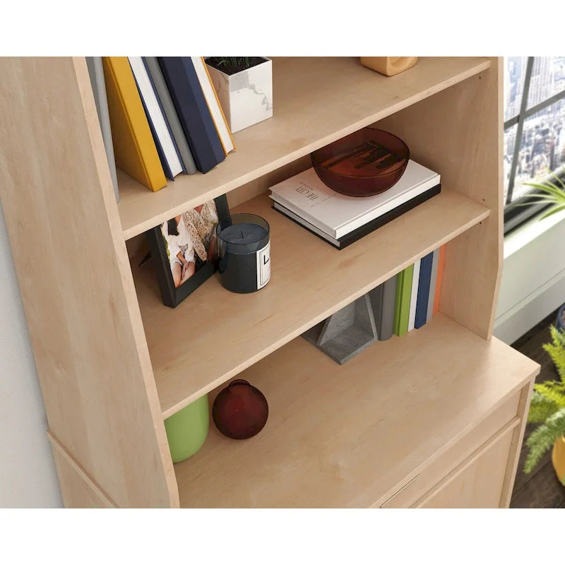 Classic Library Hutch with Open Shelves – Warm Wood Finish