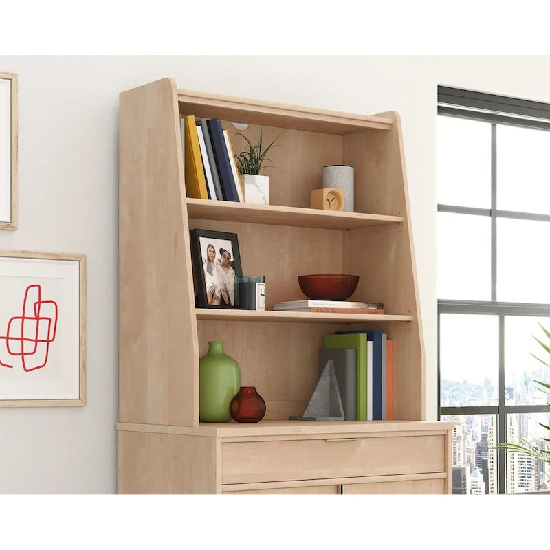 Classic Library Hutch with Open Shelves – Warm Wood Finish