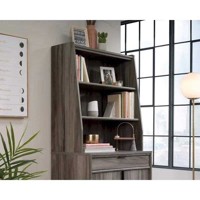 Classic Library Hutch with Open Shelves – Warm Wood Finish