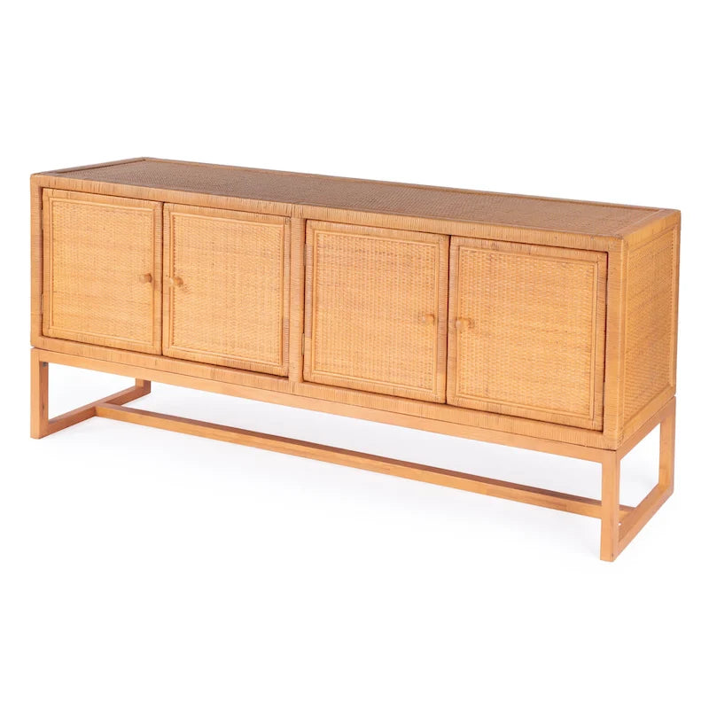 Coastal Rattan 4-Door Sideboard, Rubberwood Frame, 76"W, Fully Assembled